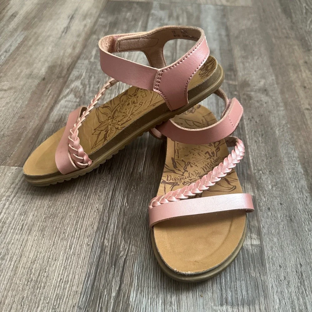 Blowfish Malibu Kids Metallic Pink‎ Braided T-Strap Sandals Size 12 B130